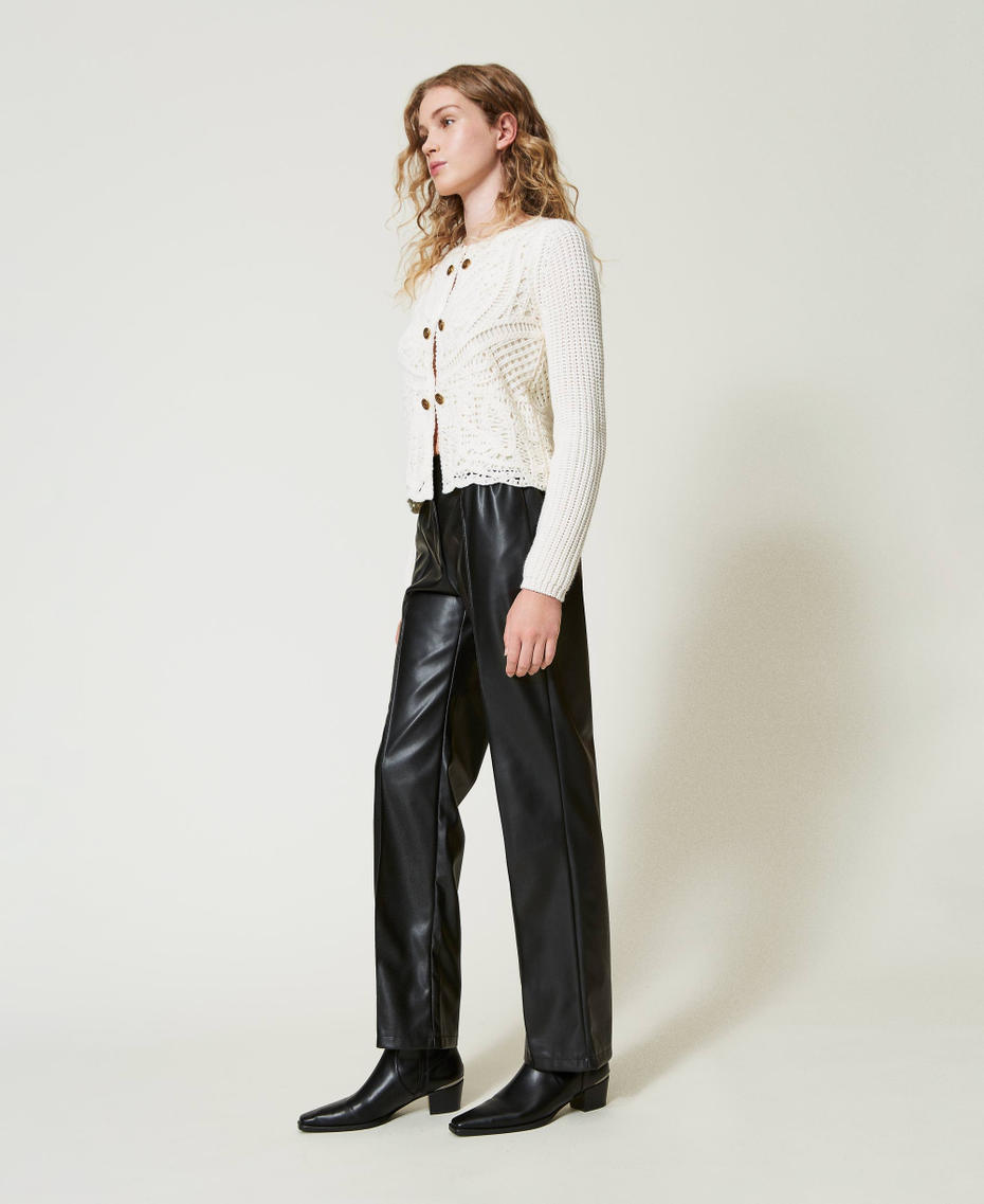 Leather-like trousers with elasticated waist Black Woman 242TP2201_00006_01