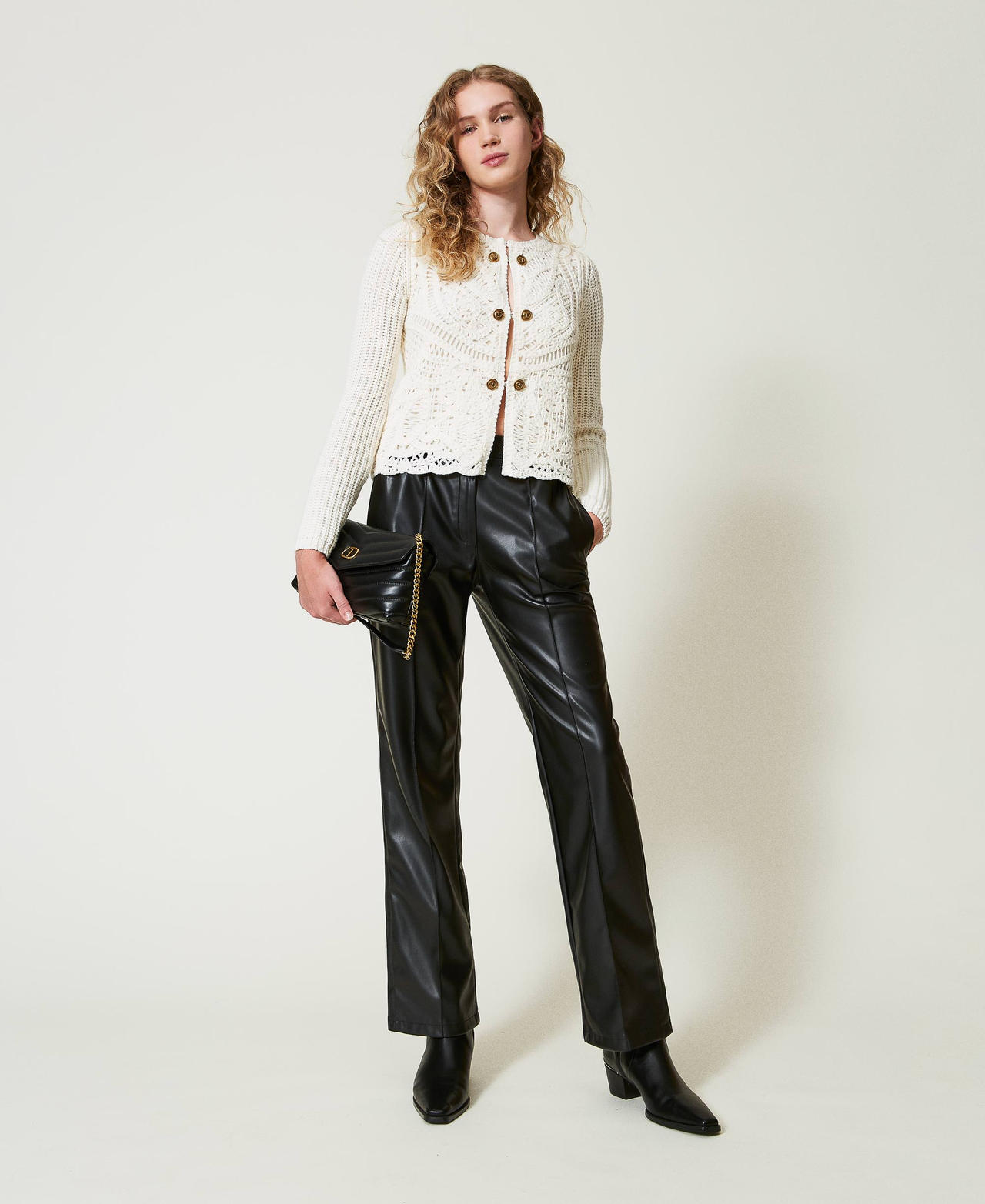 Leather-like trousers with elasticated waist Black Woman 242TP2201_00006_02