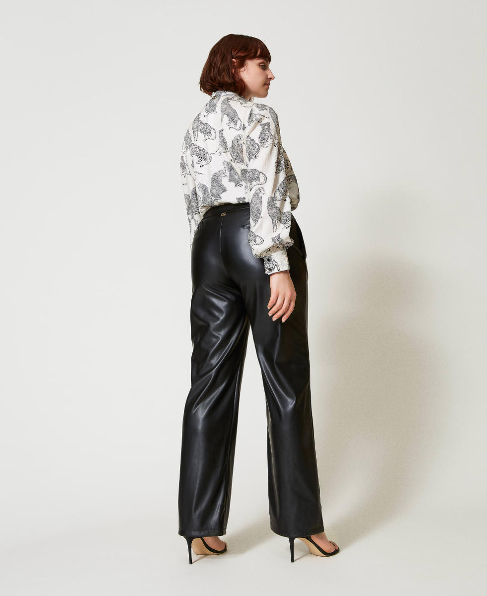 Pantalon effet cuir avec &eacute;lastique Noir Femme 242TP2201_00006_03