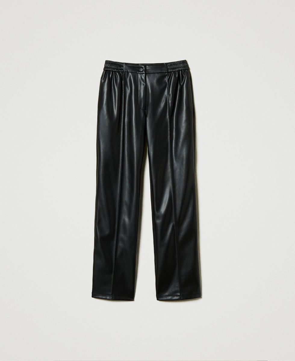 Leather-like trousers with elasticated waist Woman, Black Leather-like trousers with elasticated waist Woman, Black