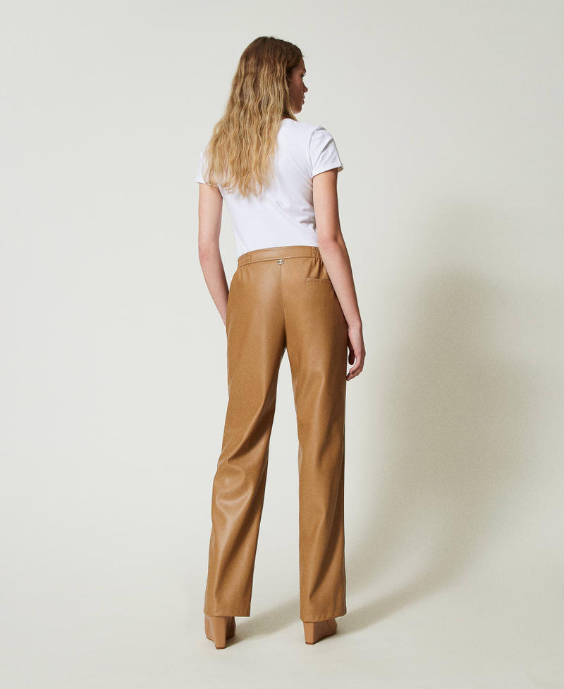 Leather-like trousers with elasticated waist Sandy Brown Woman 242TP2201_11754_03