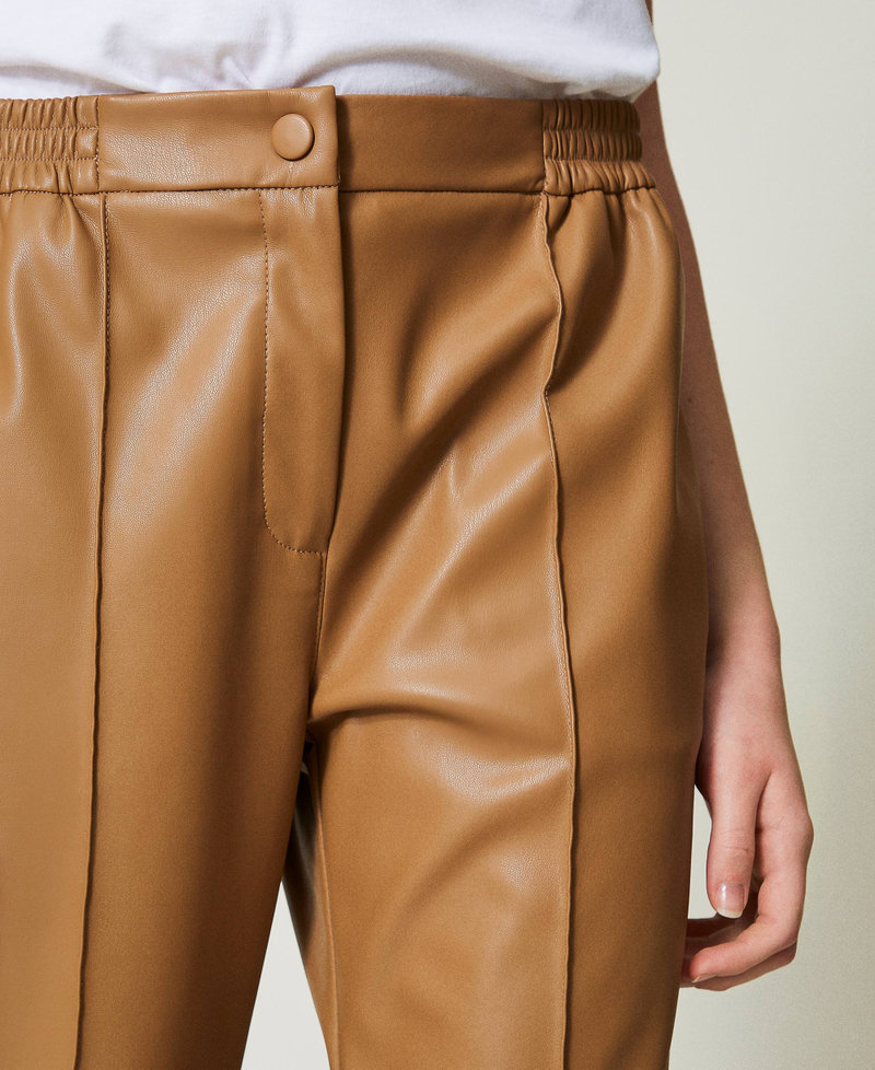 Leather-like trousers with elasticated waist Sandy Brown Woman 242TP2201_11754_04