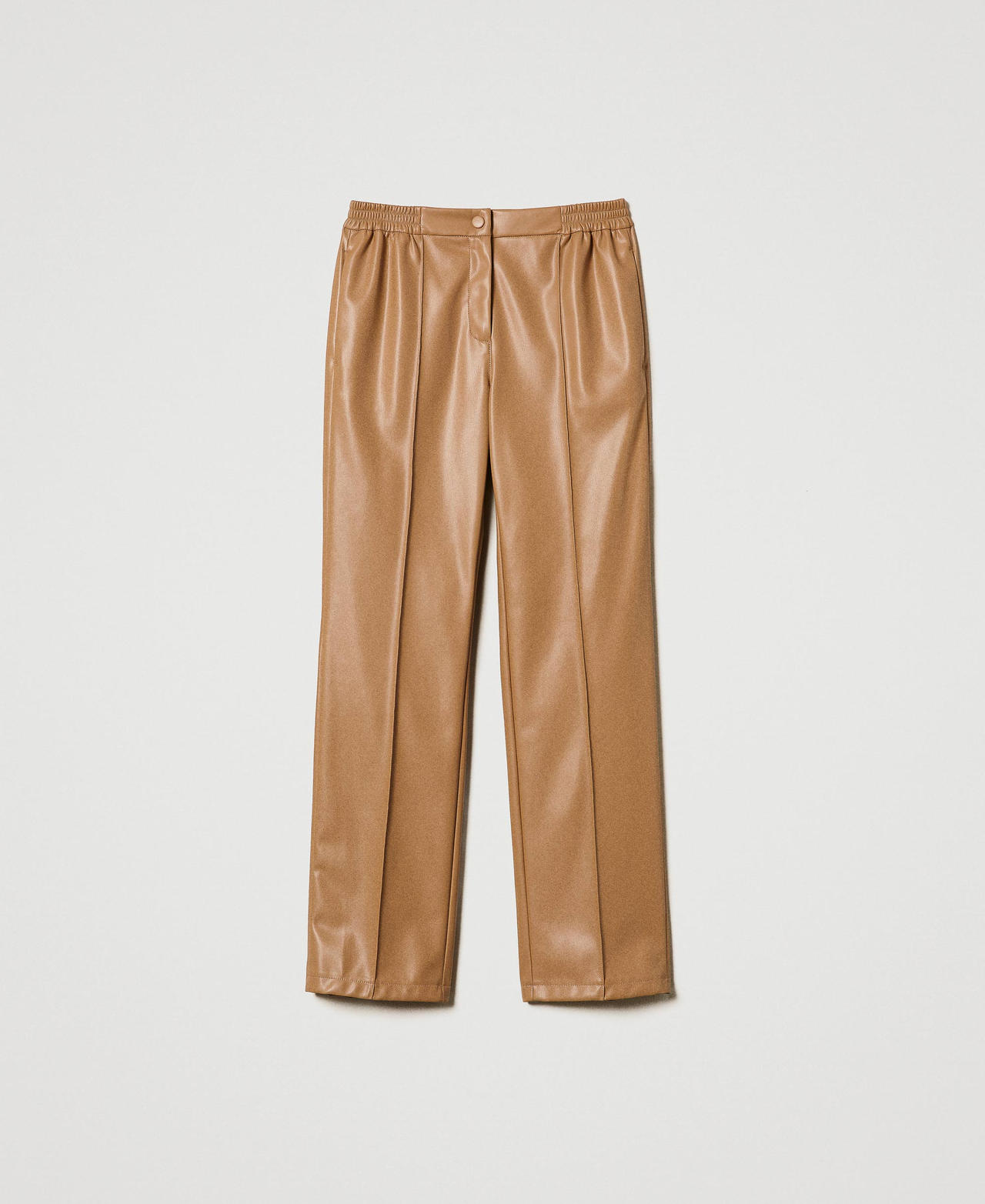 Leather-like trousers with elasticated waist Sandy Brown Woman 242TP2201_11754_0S