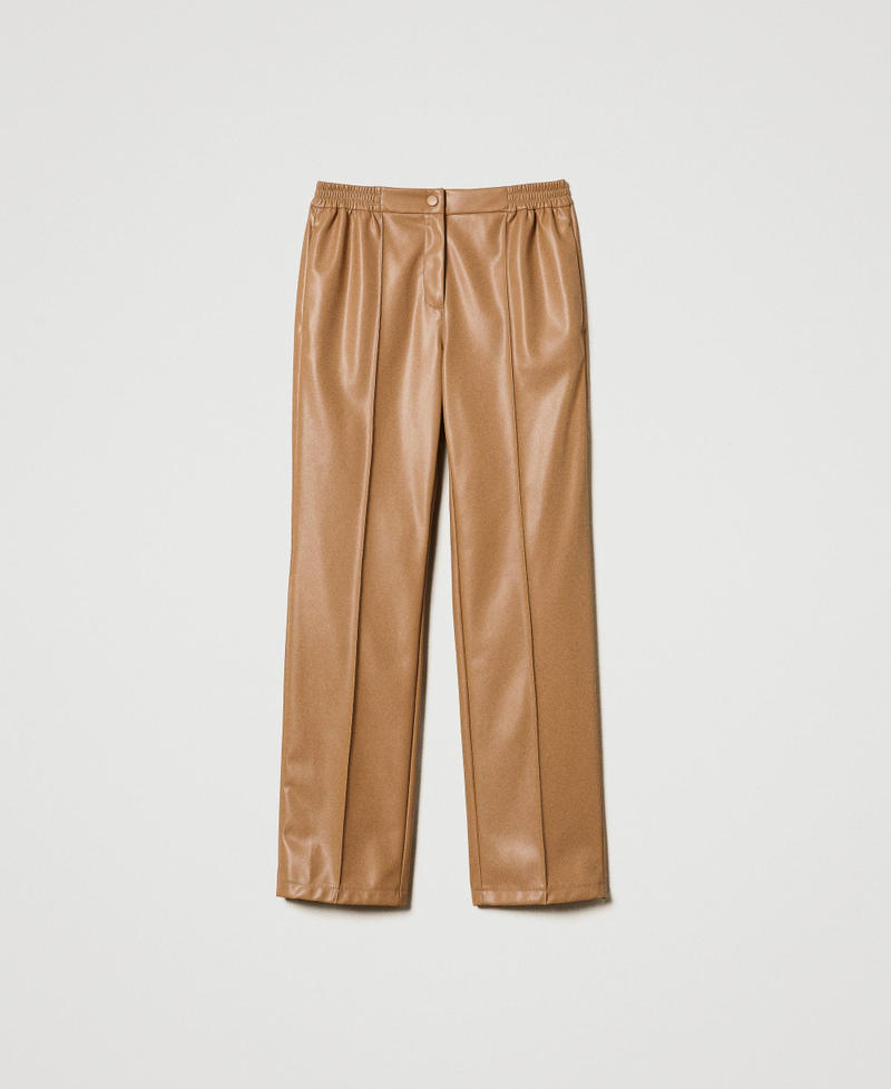 Leather-like trousers with elasticated waist Sandy Brown Woman 242TP2201_11754_0S