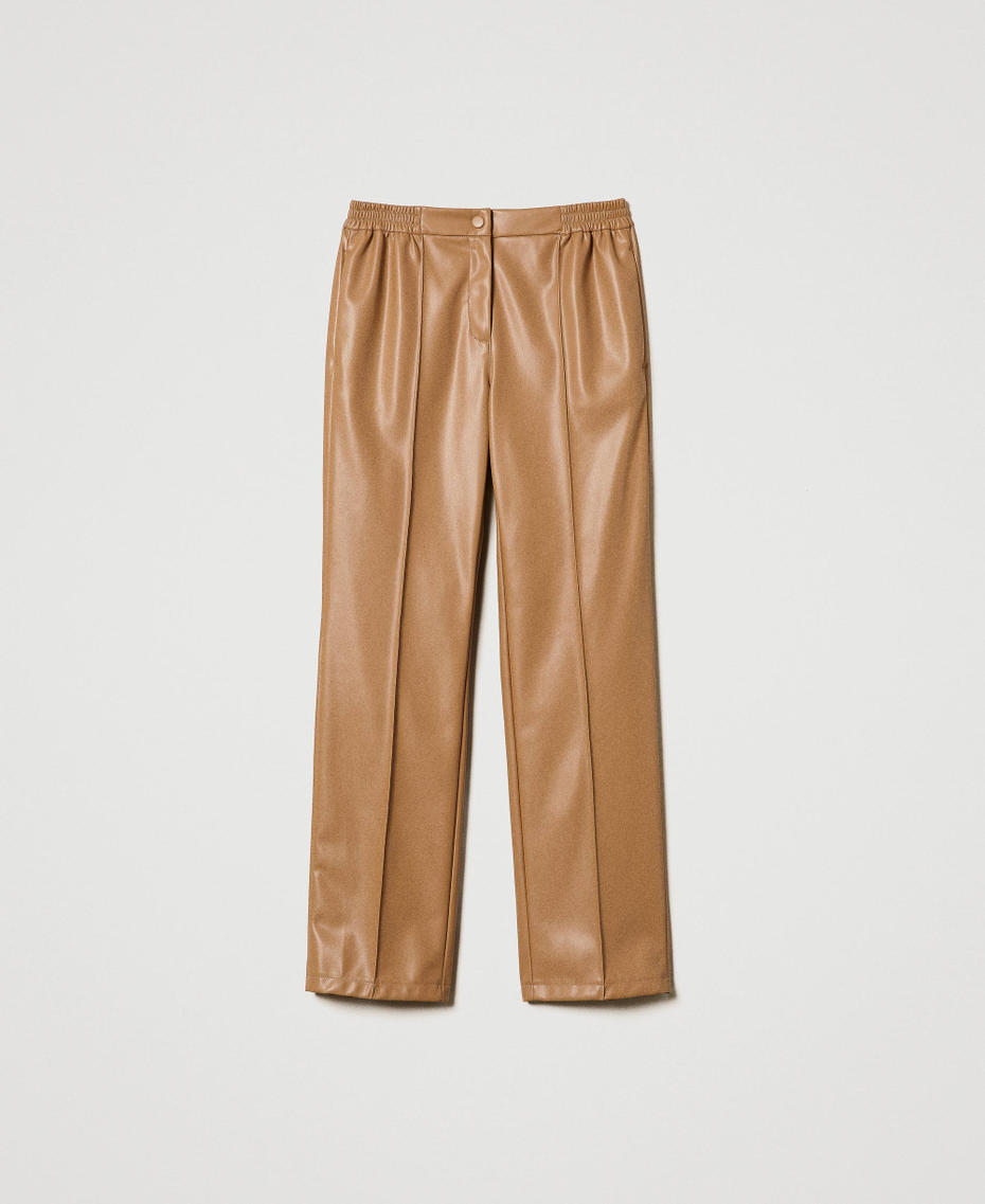 Leather-like trousers with elasticated waist Sandy Brown Woman 242TP2201_11754_S0