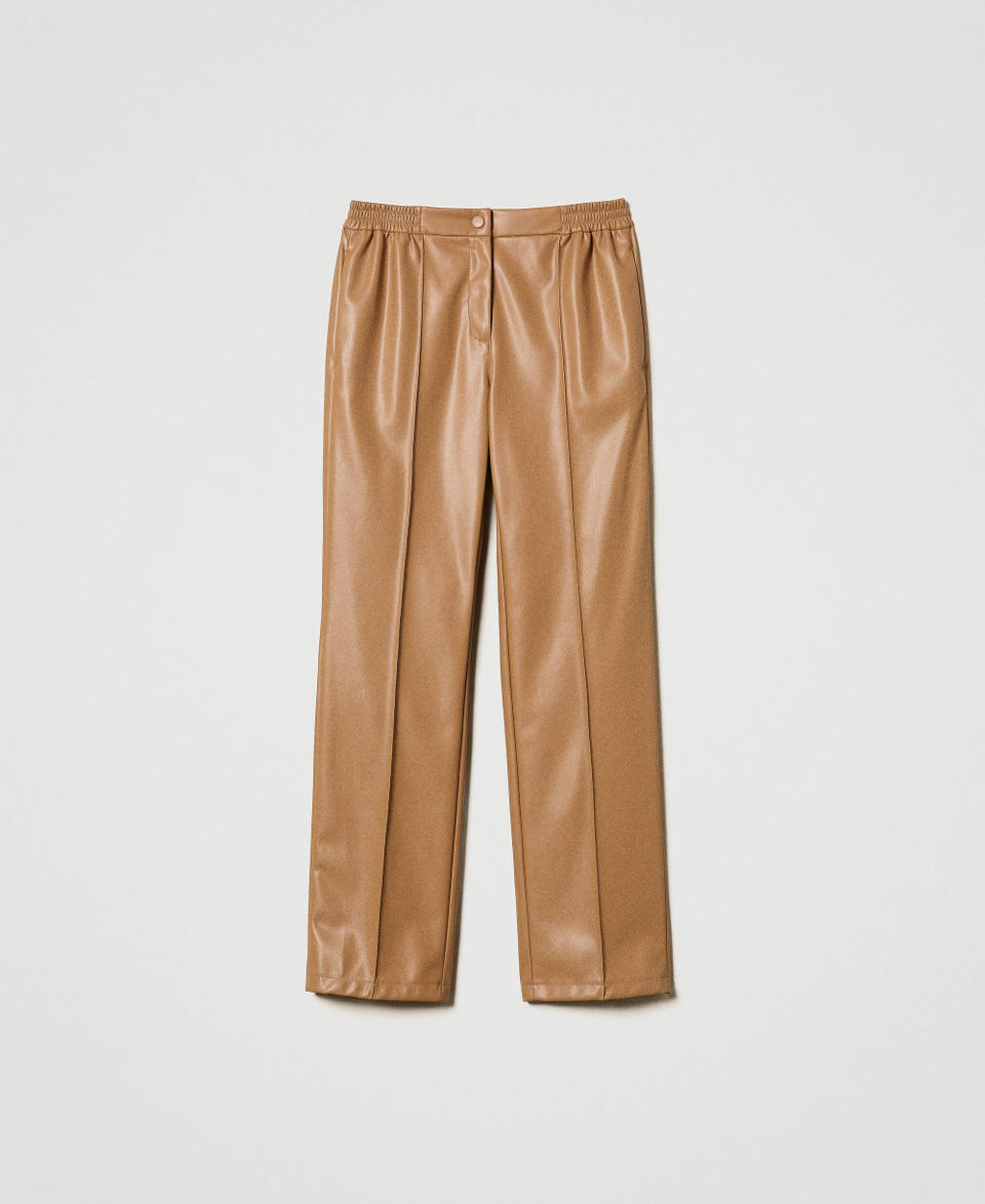 Leather-like trousers with elasticated waist Sandy Brown Woman 242TP2201_11754_S0