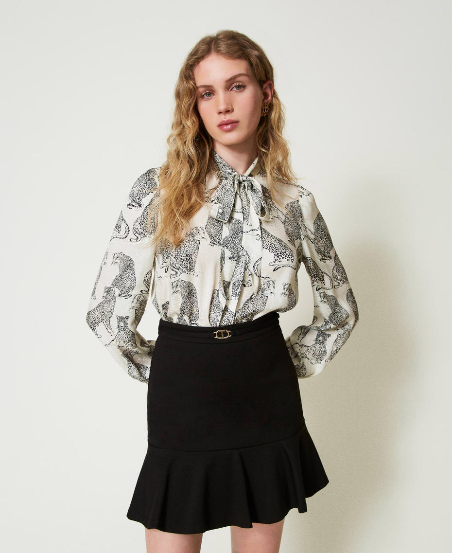 Jacquard shirt with jaguar print Black / Snow White Jaguar Print Woman 242TP2230_11746_01