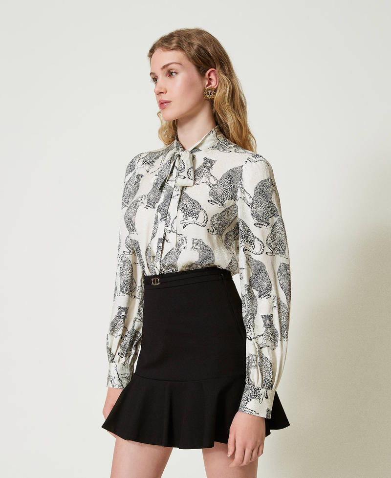 Jacquard shirt with jaguar print Black / Snow White Jaguar Print Woman 242TP2230_11746_02