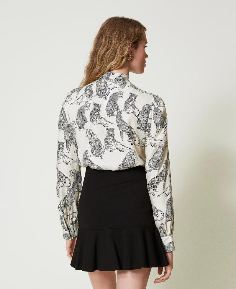 Jacquard shirt with jaguar print Black / Snow White Jaguar Print Woman 242TP2230_11746_03