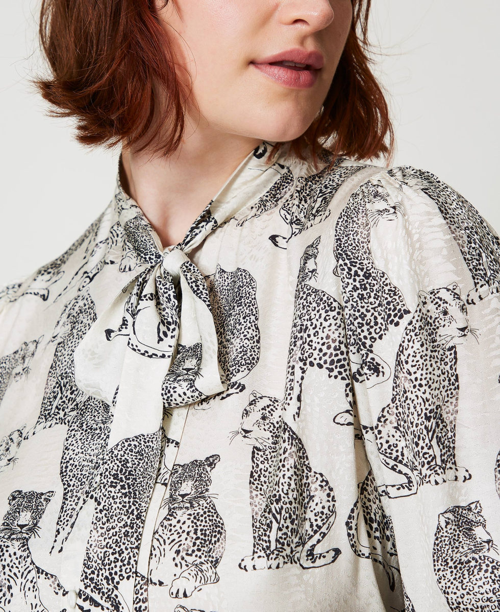 Jacquard shirt with jaguar print Black / Snow White Jaguar Print Woman 242TP2230_11746_04
