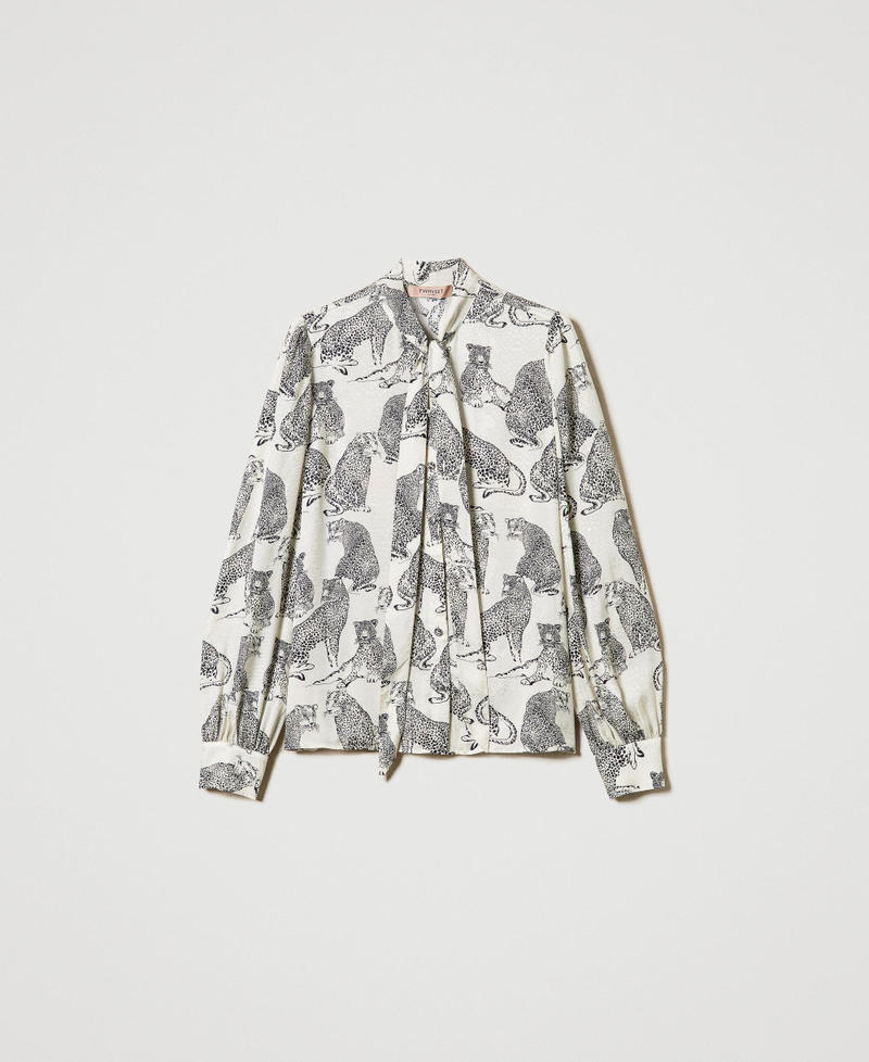 Jacquard shirt with jaguar print Black / Snow White Jaguar Print Woman 242TP2230_11746_S0