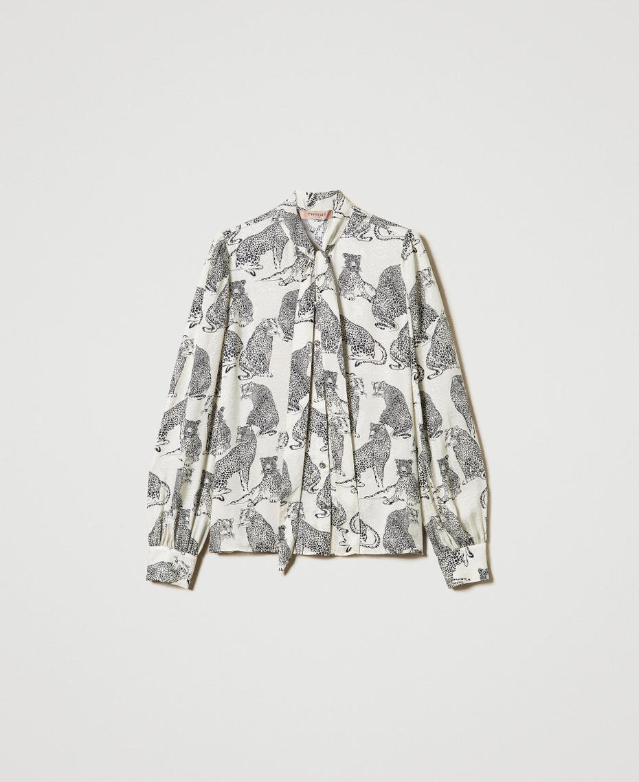 Jacquard shirt with jaguar print Black / Snow White Jaguar Print Woman 242TP2230_11746_S0
