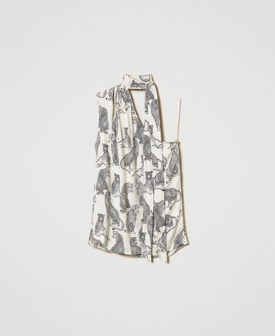 Top asymétrique jacquard avec imprimé jaguar Imprimé Jaguars Noir/Blanc Neige Femme 242TP2231_11746_S0