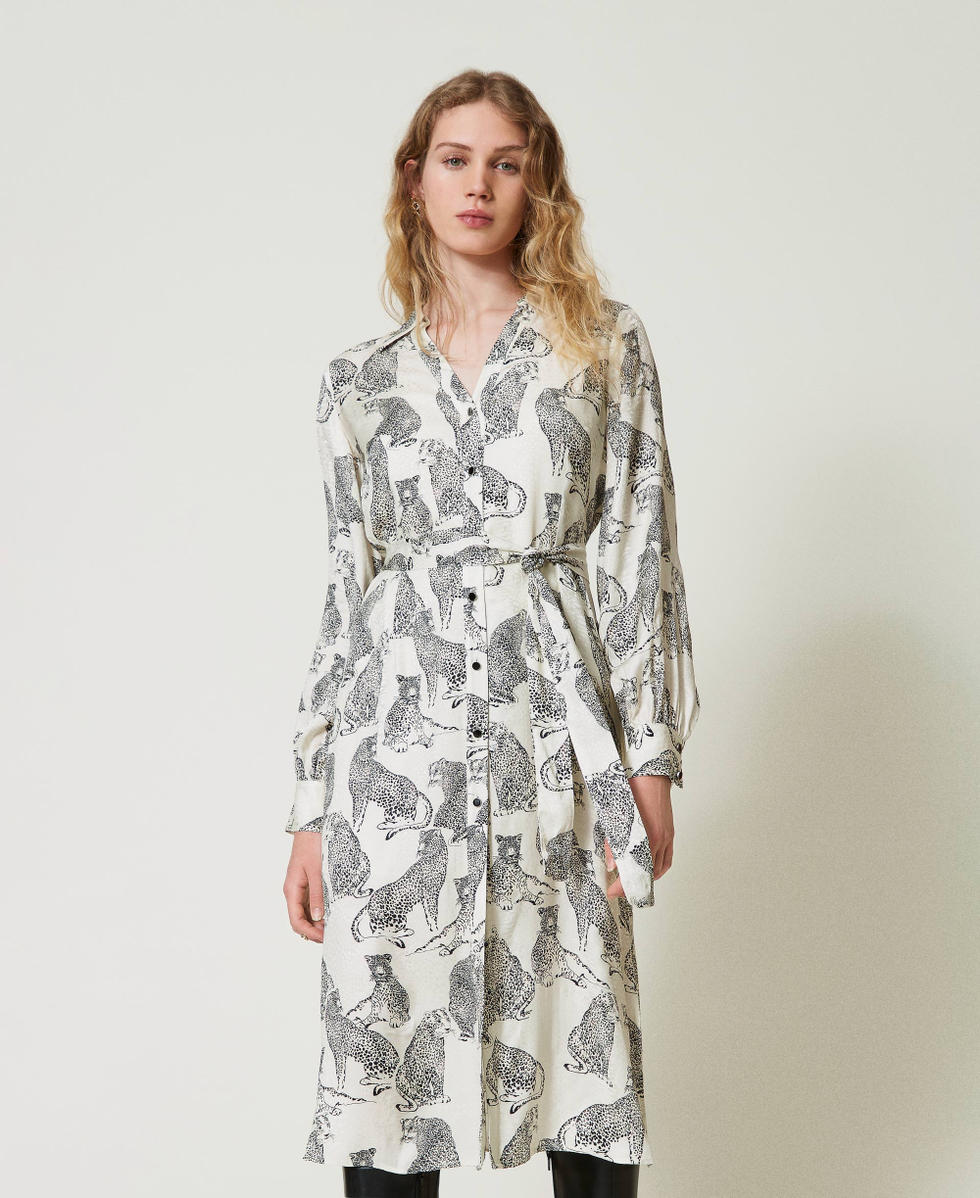 Robe midi jacquard avec imprim&eacute; jaguar
