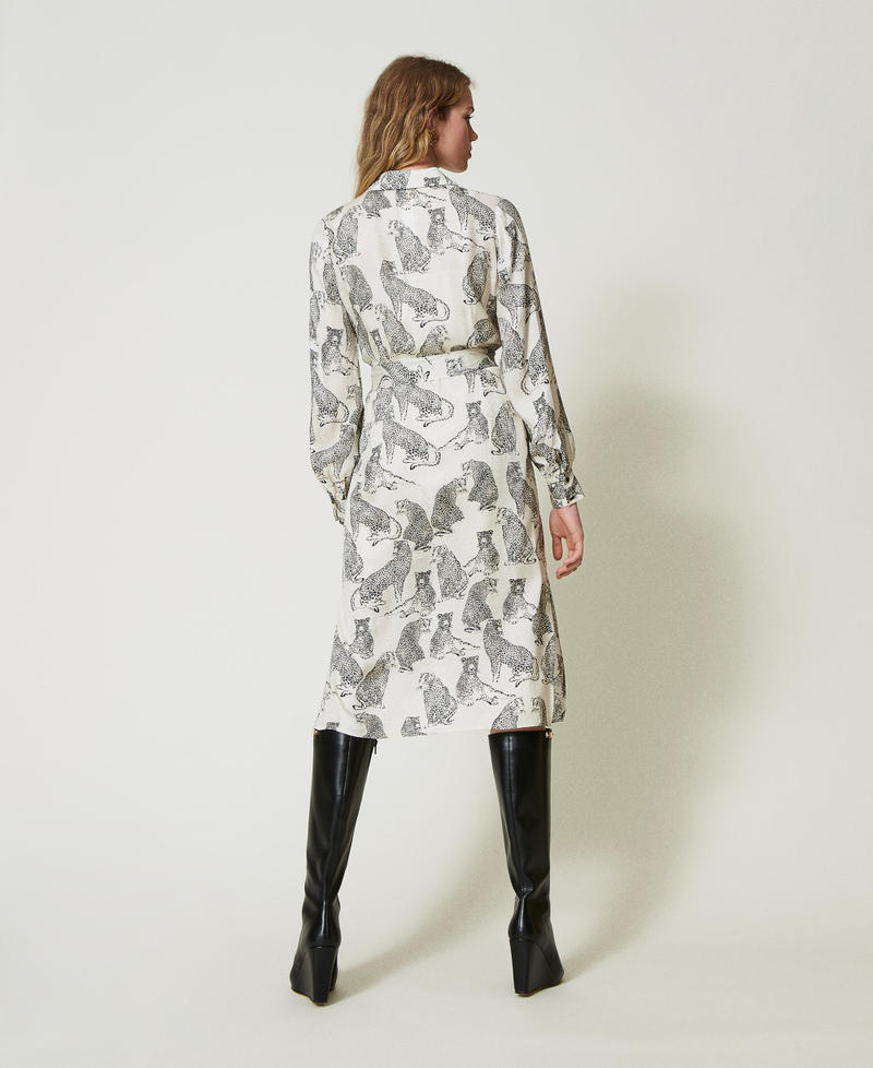 Jacquard midi dress with jaguar print Black / Snow White Jaguar Print Woman 242TP2232_11746_04