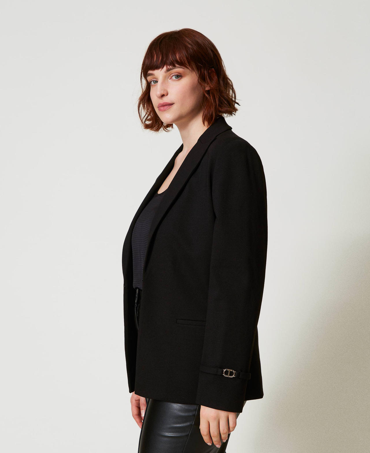 Blazer with Oval T straps Black Woman 242TP2245_00006_02