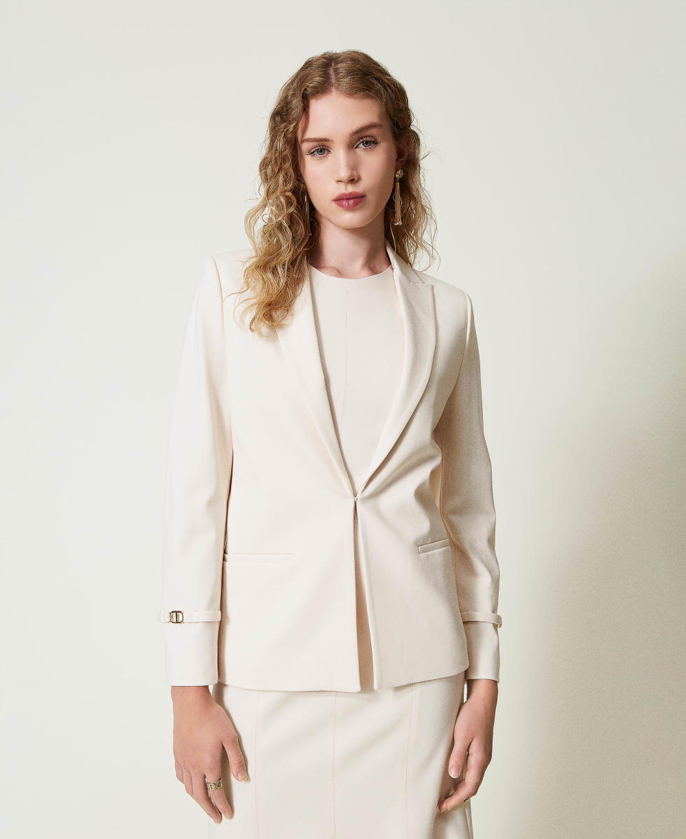 Giacca blazer con cinturino Oval T Bianco "Old White" Donna 242TP2245_11748_05