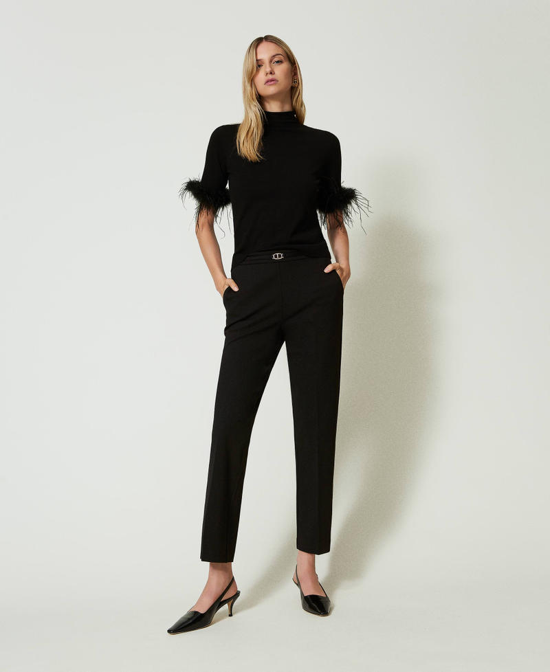 Trousers with Oval T waist strap and crease Black Woman 242TP224A_00006_01