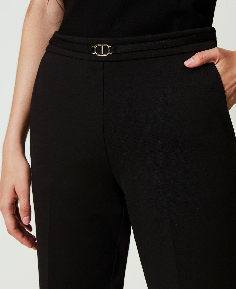 Trousers with Oval T waist strap and crease Black Woman 242TP224A_00006_04