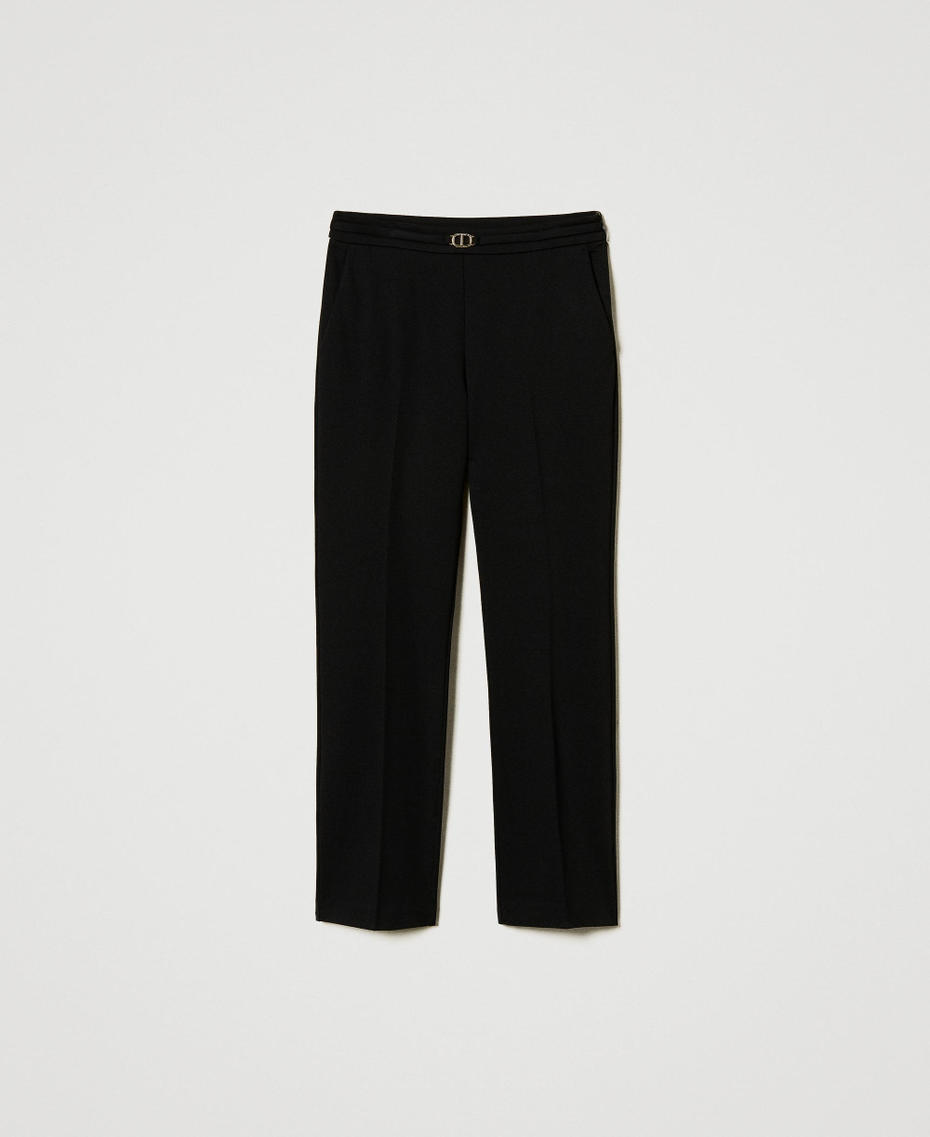 Trousers with Oval T waist strap and crease Black Woman 242TP224A_00006_S0