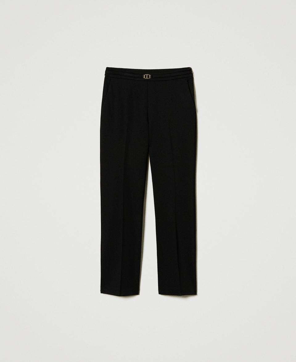 Trousers with Oval T waist strap and crease Black Woman 242TP224A_00006_S0