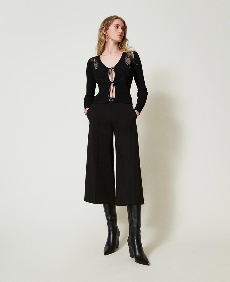 Cropped trousers with Oval T waist strap Black Woman 242TP224B_00006_01