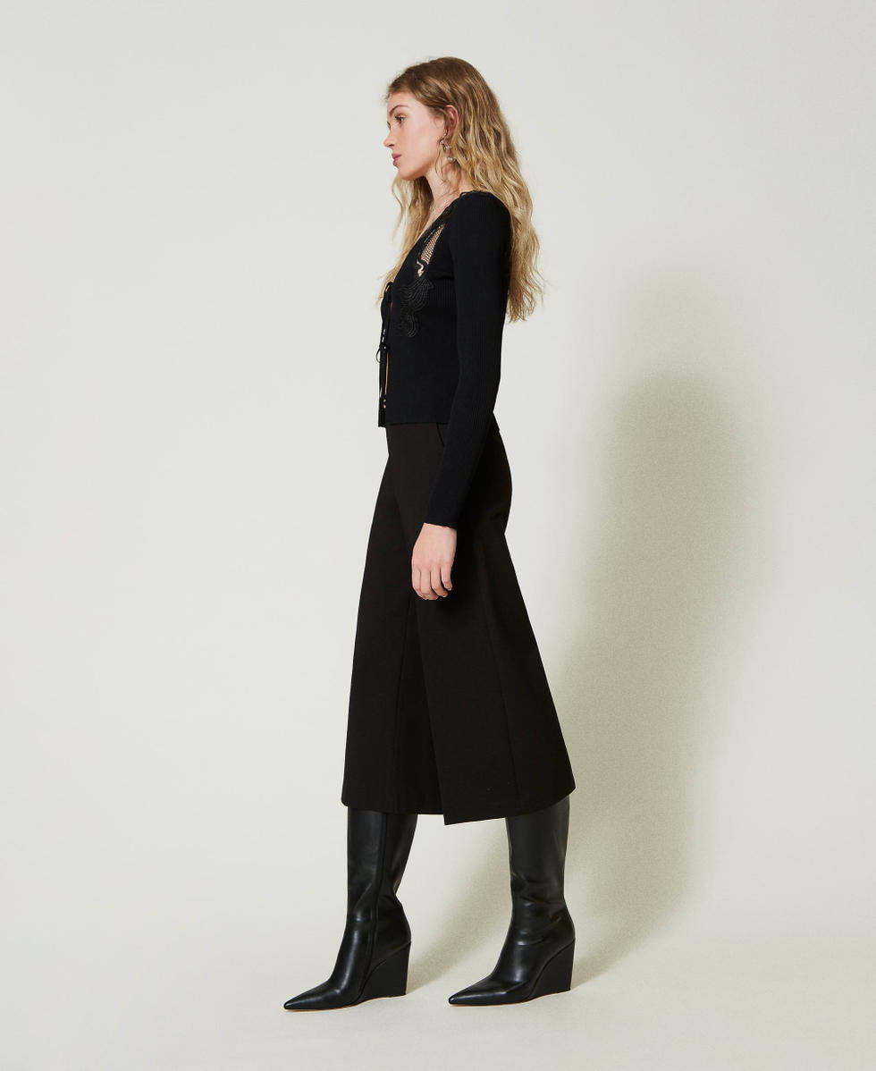 Cropped trousers with Oval T waist strap Woman Black TWINSET Milano