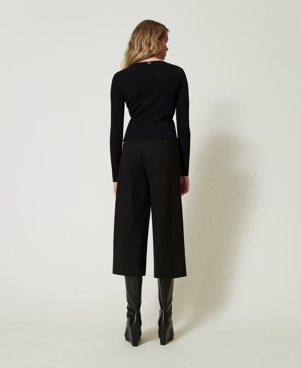 Pantaloni cropped con cinturino Oval T Nero Donna 242TP224B_00006_03