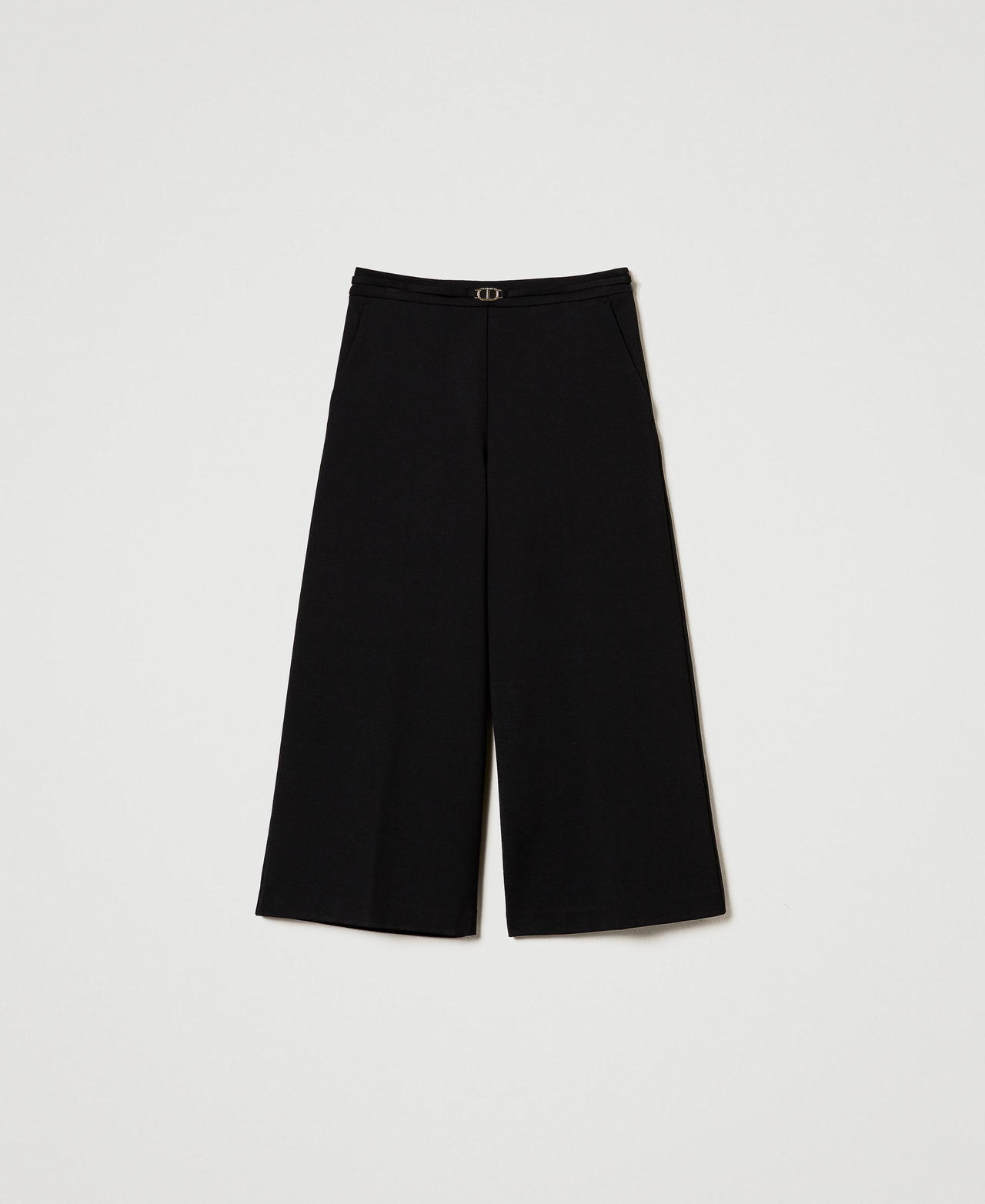 Cropped trousers with Oval T waist strap Black Woman 242TP224B_00006_0S