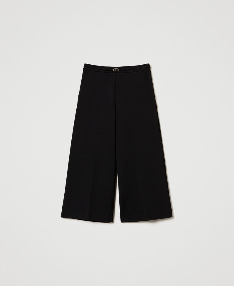 Cropped trousers with Oval T waist strap Black Woman 242TP224B_00006_0S