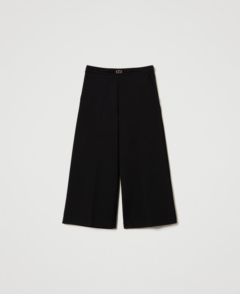 Cropped trousers with Oval T waist strap Black Woman 242TP224B_00006_S0