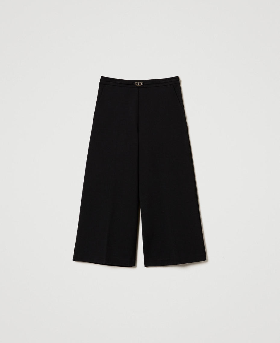 Cropped trousers with Oval T waist strap Black Woman 242TP224B_00006_S0