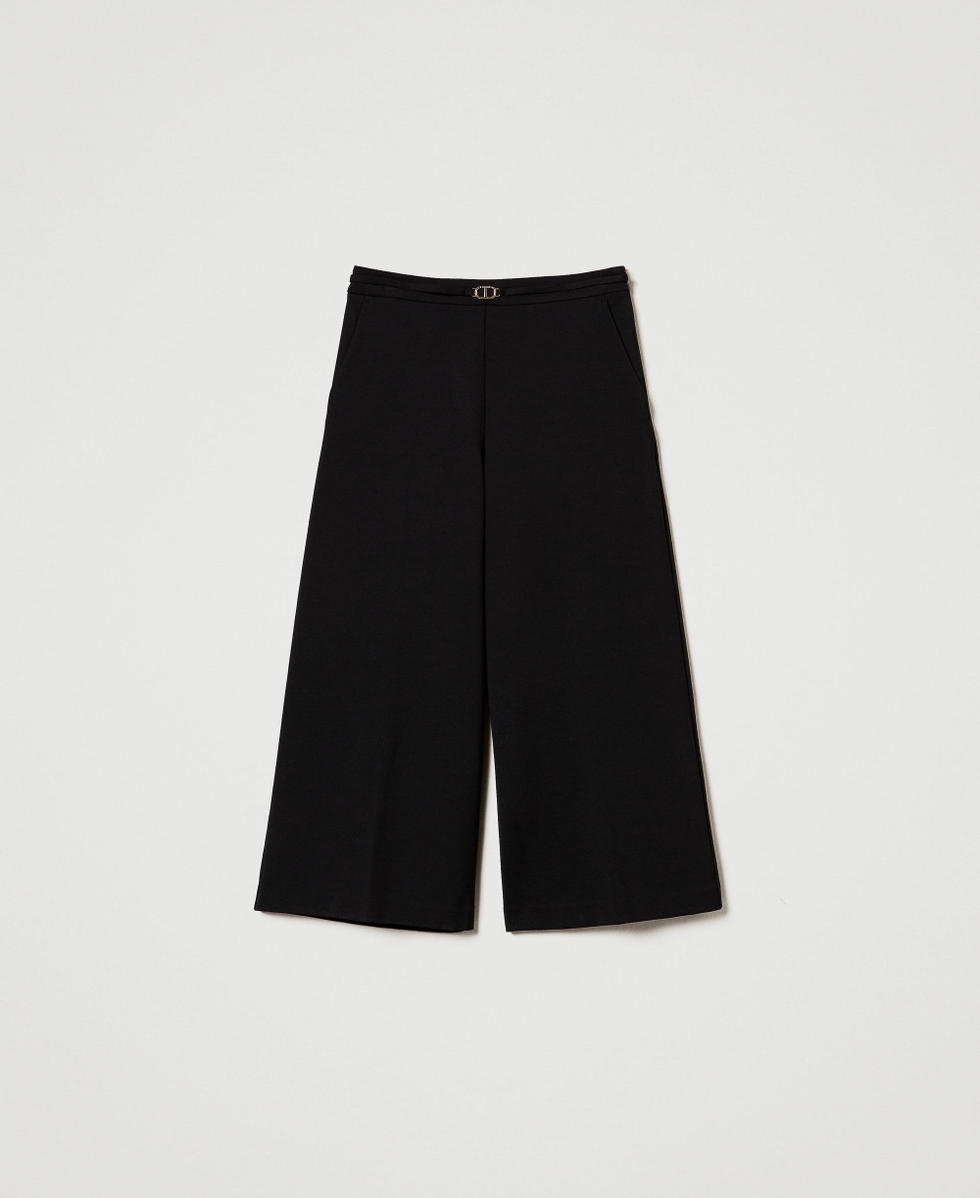 Pantaloni cropped con cinturino Oval T Nero Donna 242TP224B_00006_S0