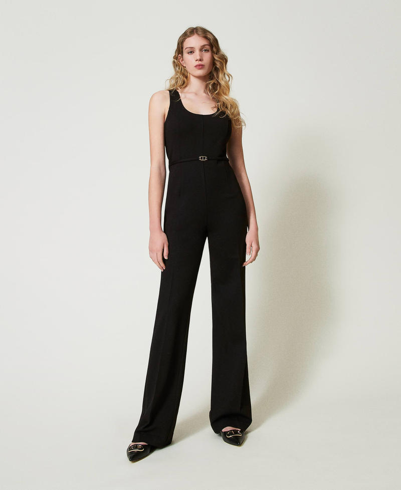 Flared leg jumpsuit with Oval T waist strap Black Woman 242TP224F_00006_01