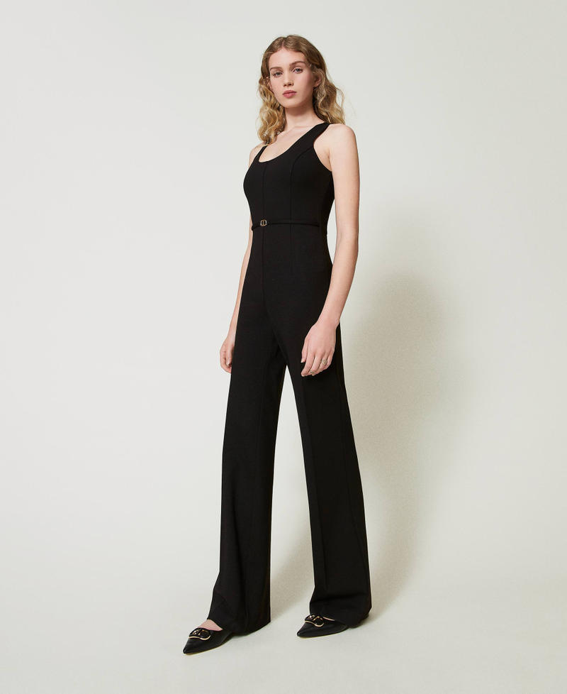 Flared leg jumpsuit with Oval T waist strap Black Woman 242TP224F_00006_02