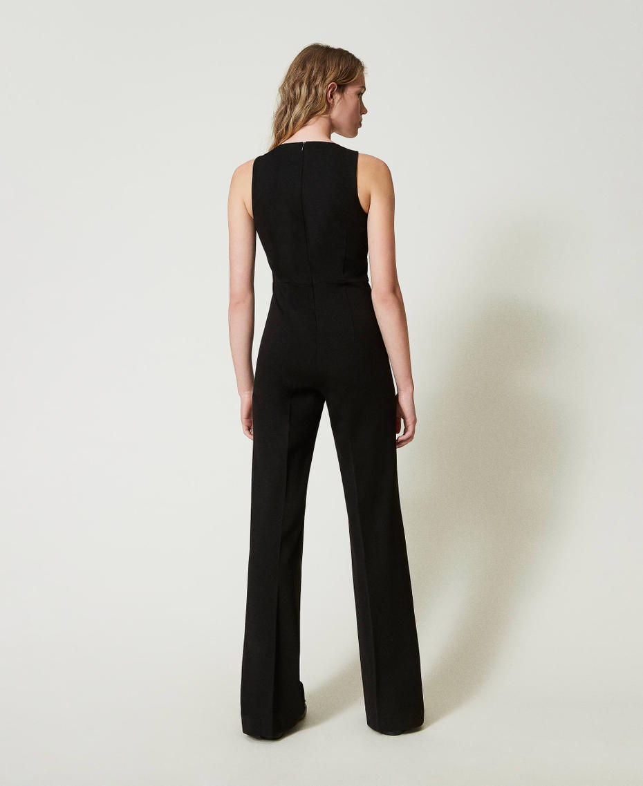 Flared leg jumpsuit with Oval T waist strap Black Woman 242TP224F_00006_03