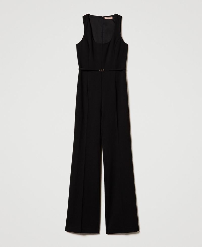 Flared leg jumpsuit with Oval T waist strap Black Woman 242TP224F_00006_S0