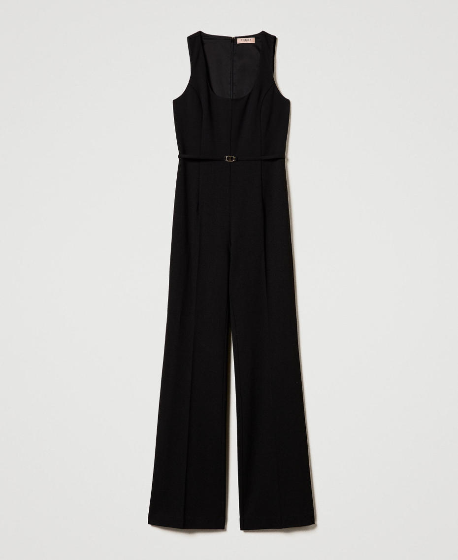 Flared leg jumpsuit with Oval T waist strap Black Woman 242TP224F_00006_S0