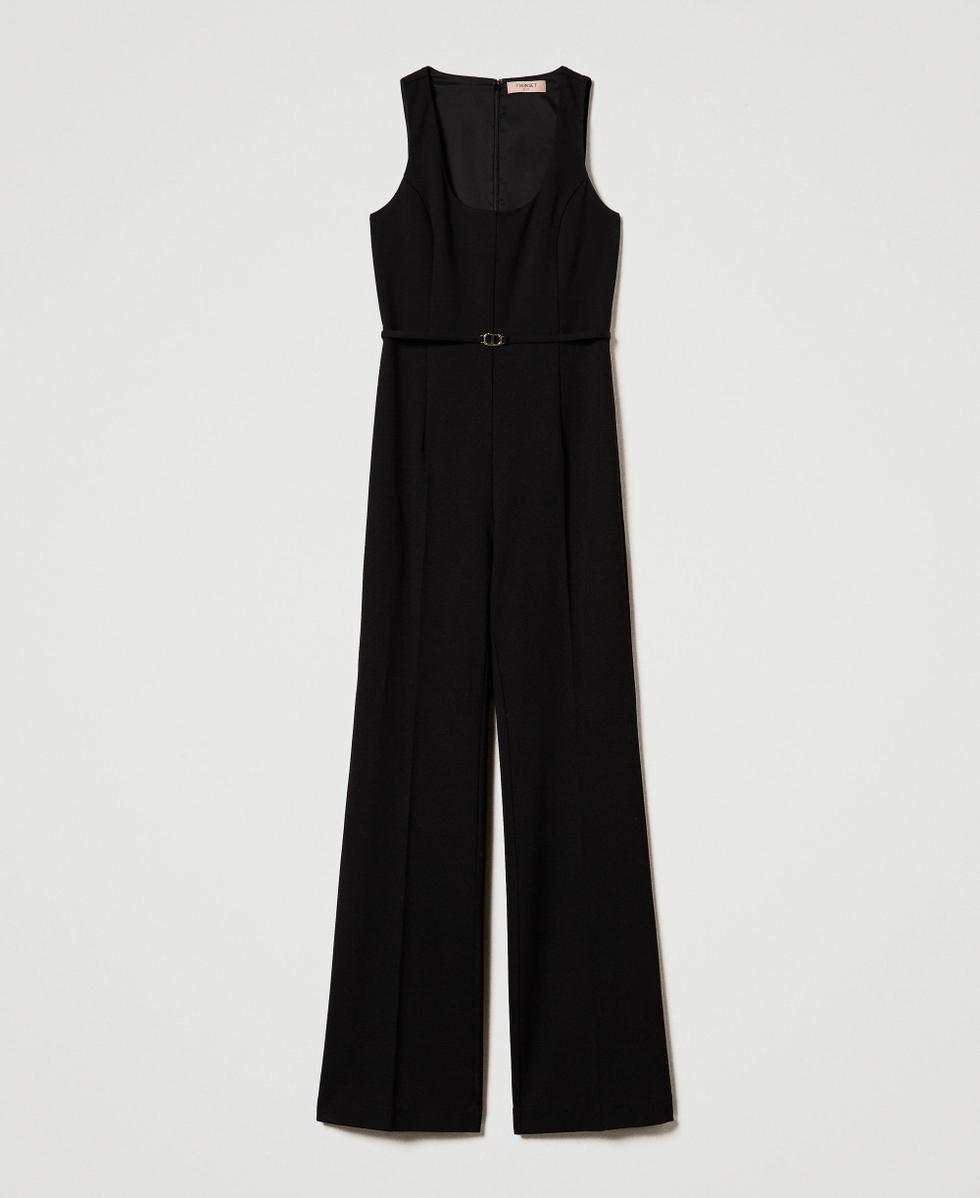 Flared leg jumpsuit with Oval T waist strap Black Woman 242TP224F_00006_S0