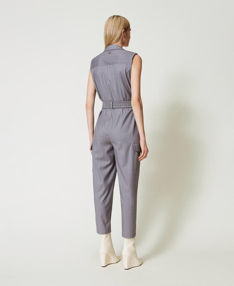 Pinstripe jumpsuit with belt Snow Pinstripe Melange Grey Woman 242TP2280_11765_04