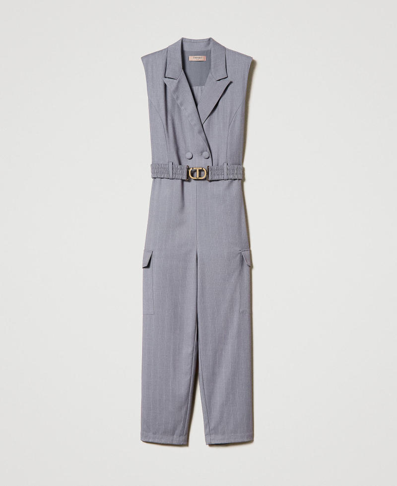 Pinstripe jumpsuit with belt Snow Pinstripe Melange Grey Woman 242TP2280_11765_0S