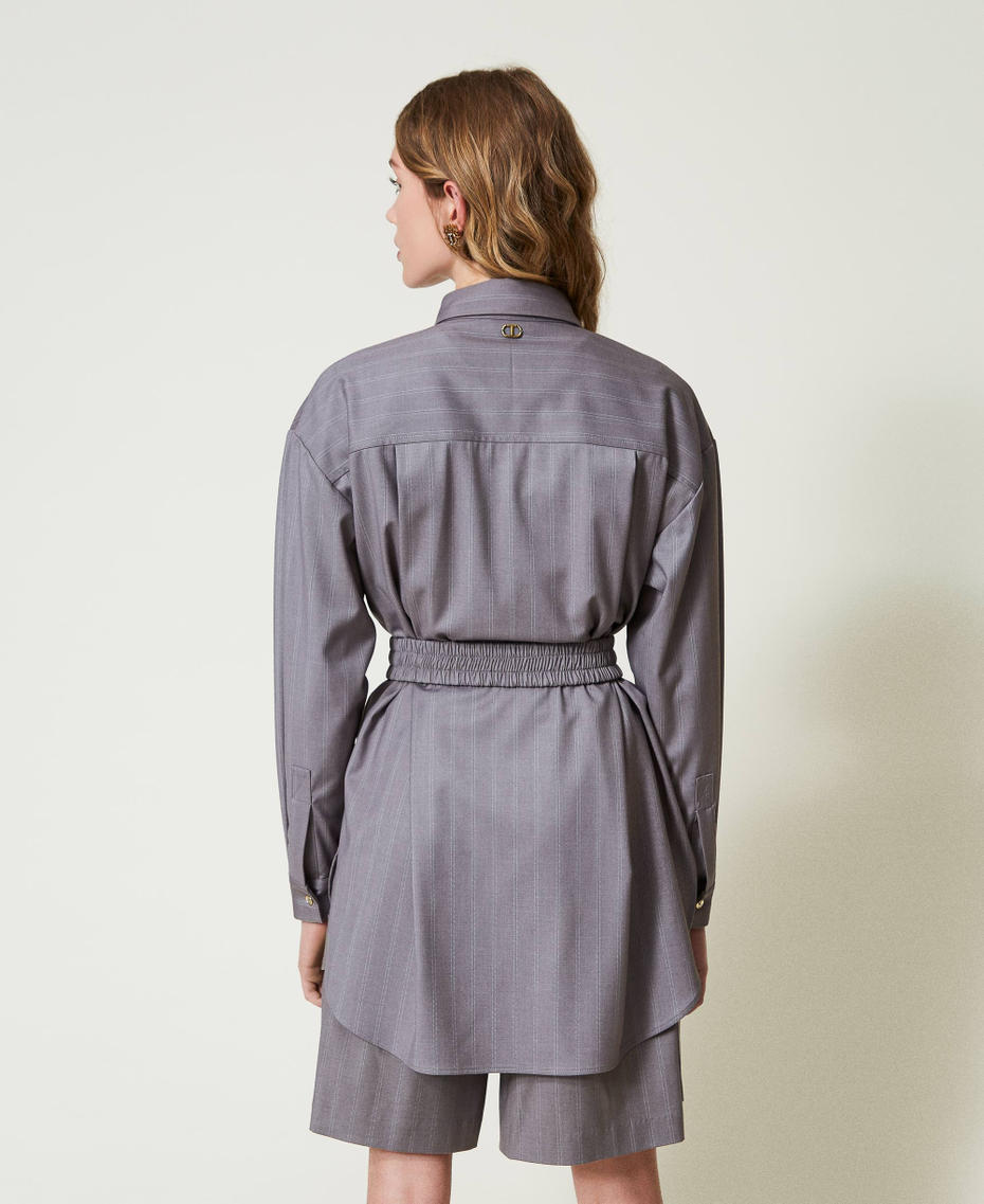 Maxi pinstripe shirt with belt Snow Pinstripe Melange Grey Woman 242TP2282_11765_03