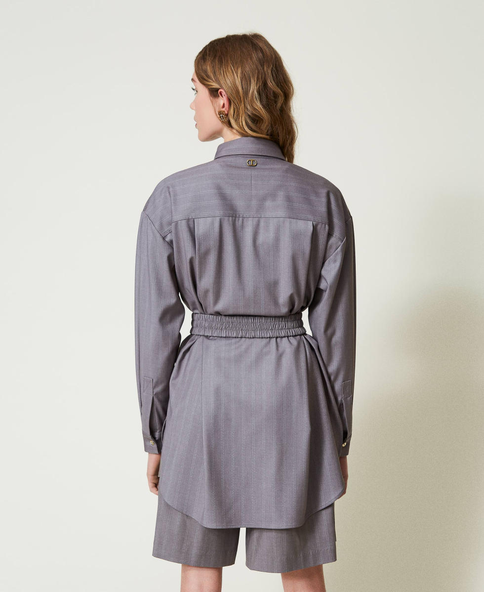Maxi chemise ray&eacute;e avec ceinture Gris Chin&eacute; Rayure Neige Femme 242TP2282_11765_03