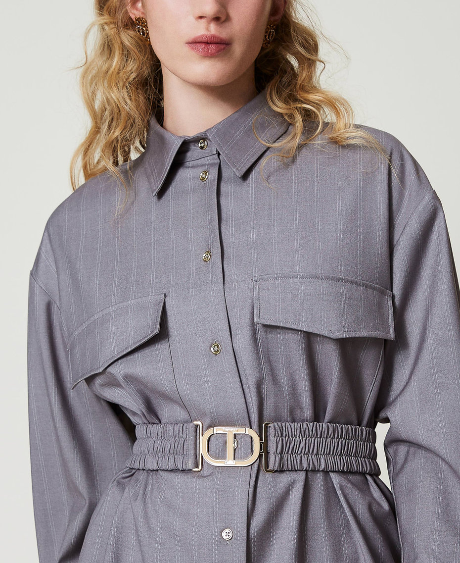 Maxi pinstripe shirt with belt Snow Pinstripe Melange Grey Woman 242TP2282-04