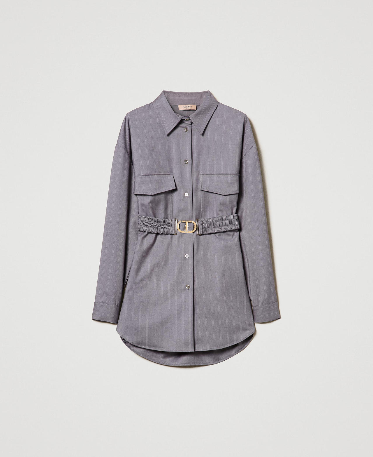 Scee by twin set Maxi camicia gessata con cintura