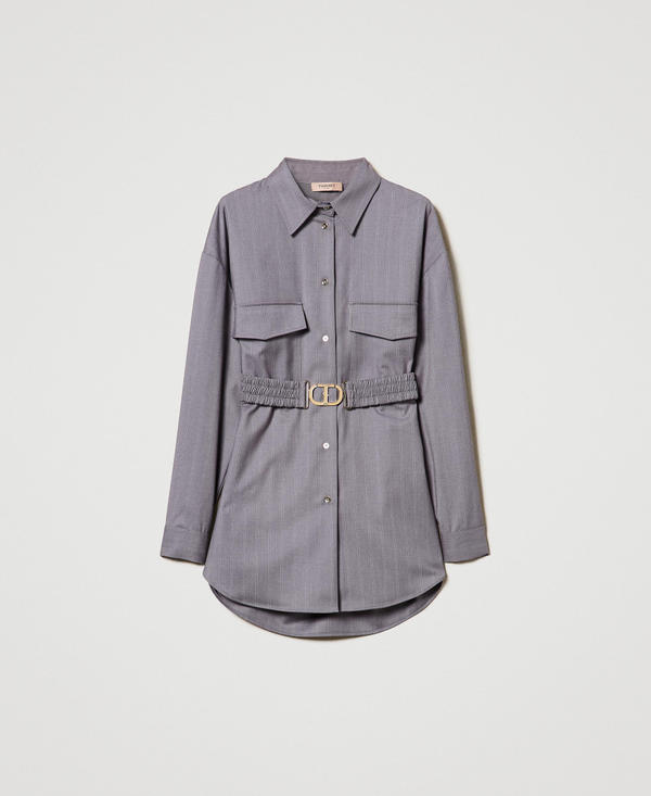 Maxi camicia gessata con cintura