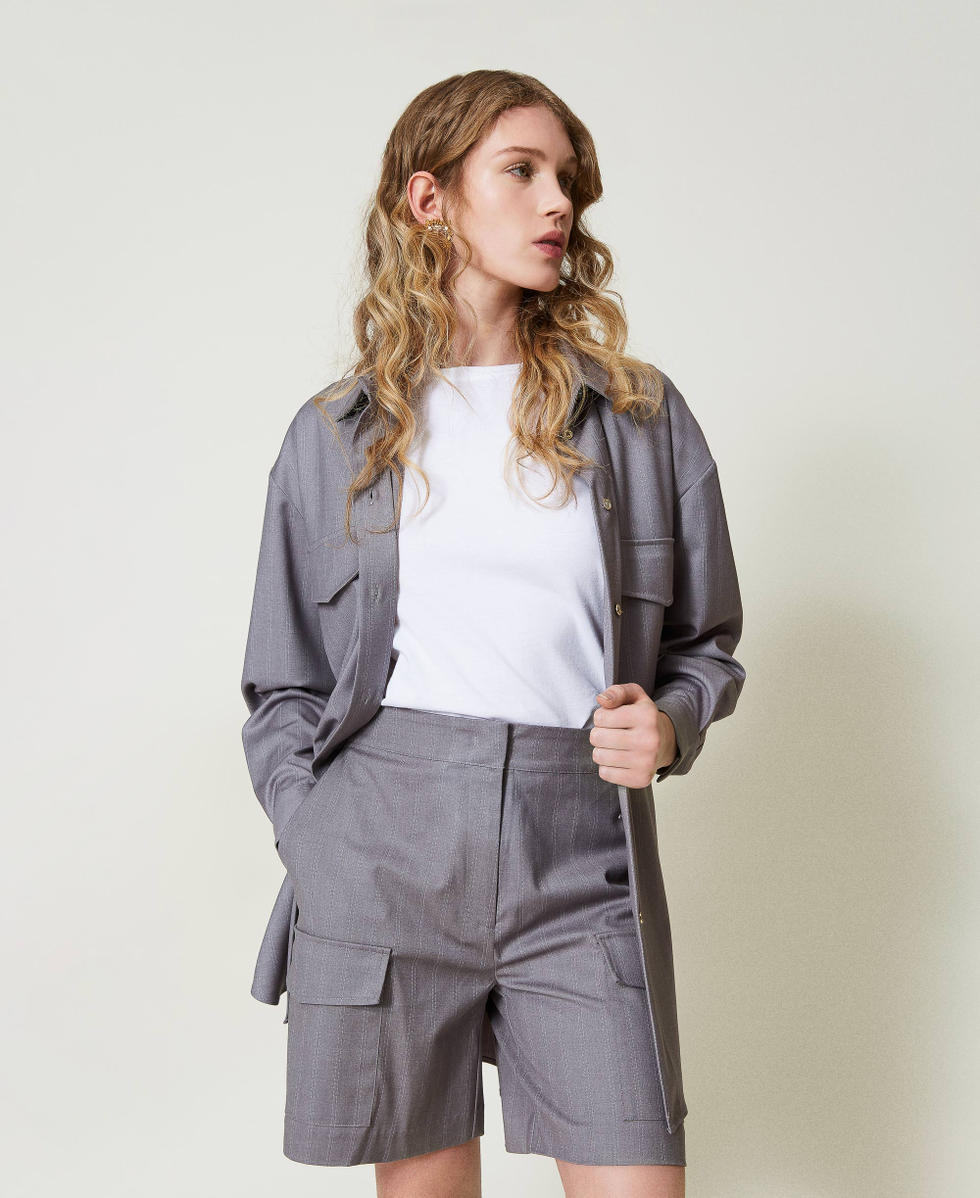 Pinstripe Bermuda shorts with pockets Woman Grey TWINSET Milano