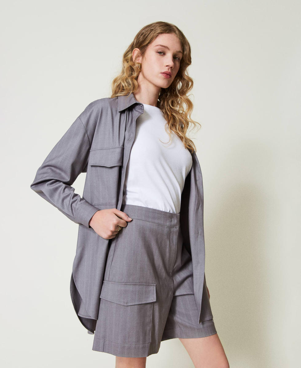 Grey pinstripe shorts clearance