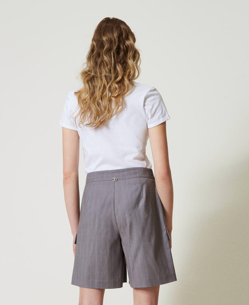 Pinstripe Bermuda shorts with pockets Snow Pinstripe Melange Grey Woman 242TP2286_11765_03