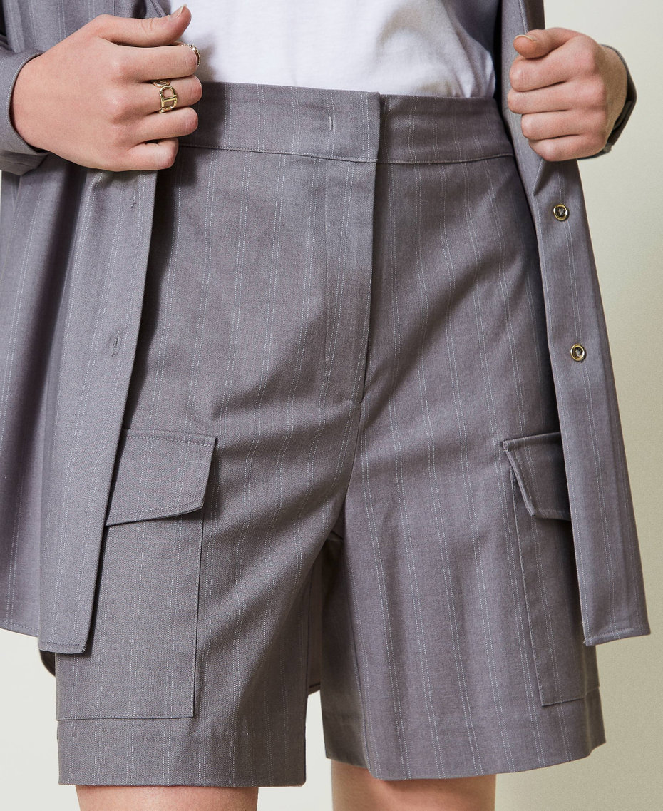 Pinstripe Bermuda shorts with pockets Snow Pinstripe Melange Grey Woman 242TP2286_11765_04